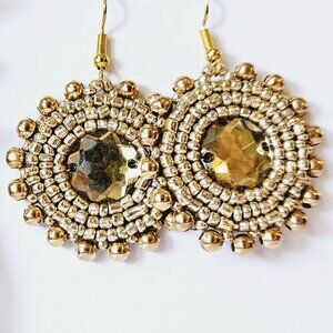 2/$27 | Gold Shield Beaded Indigenous Hoop Earrings | Handmade Native American